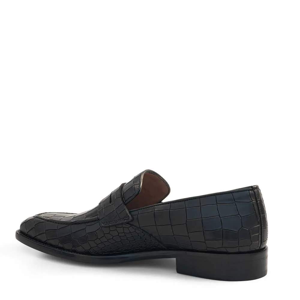 19542 Croco-Embossed Leather Penny Loafer