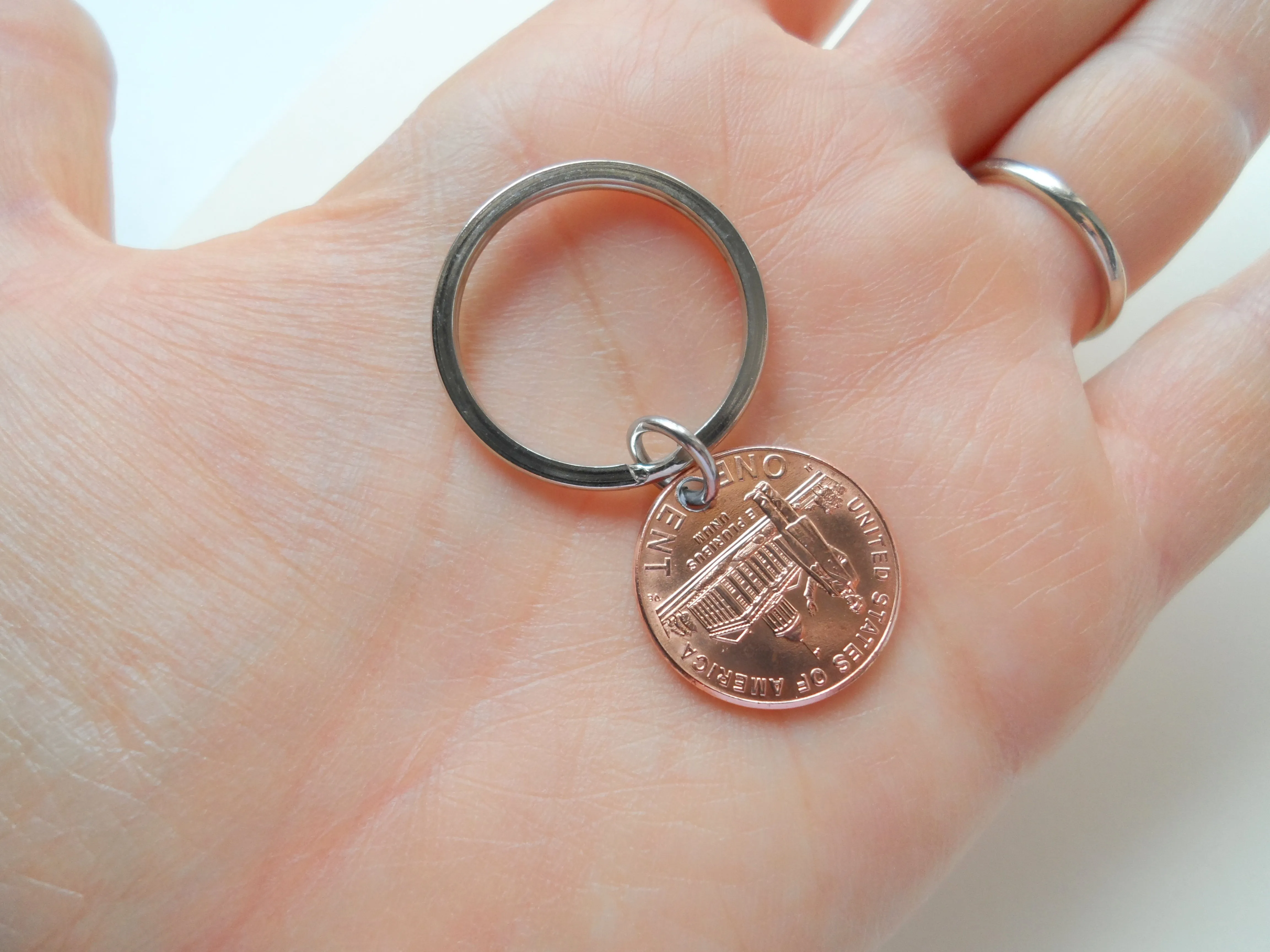2009 Penny Keychain with Engraved Heart Around Year; 16 Year Anniversary, Couples Keychain