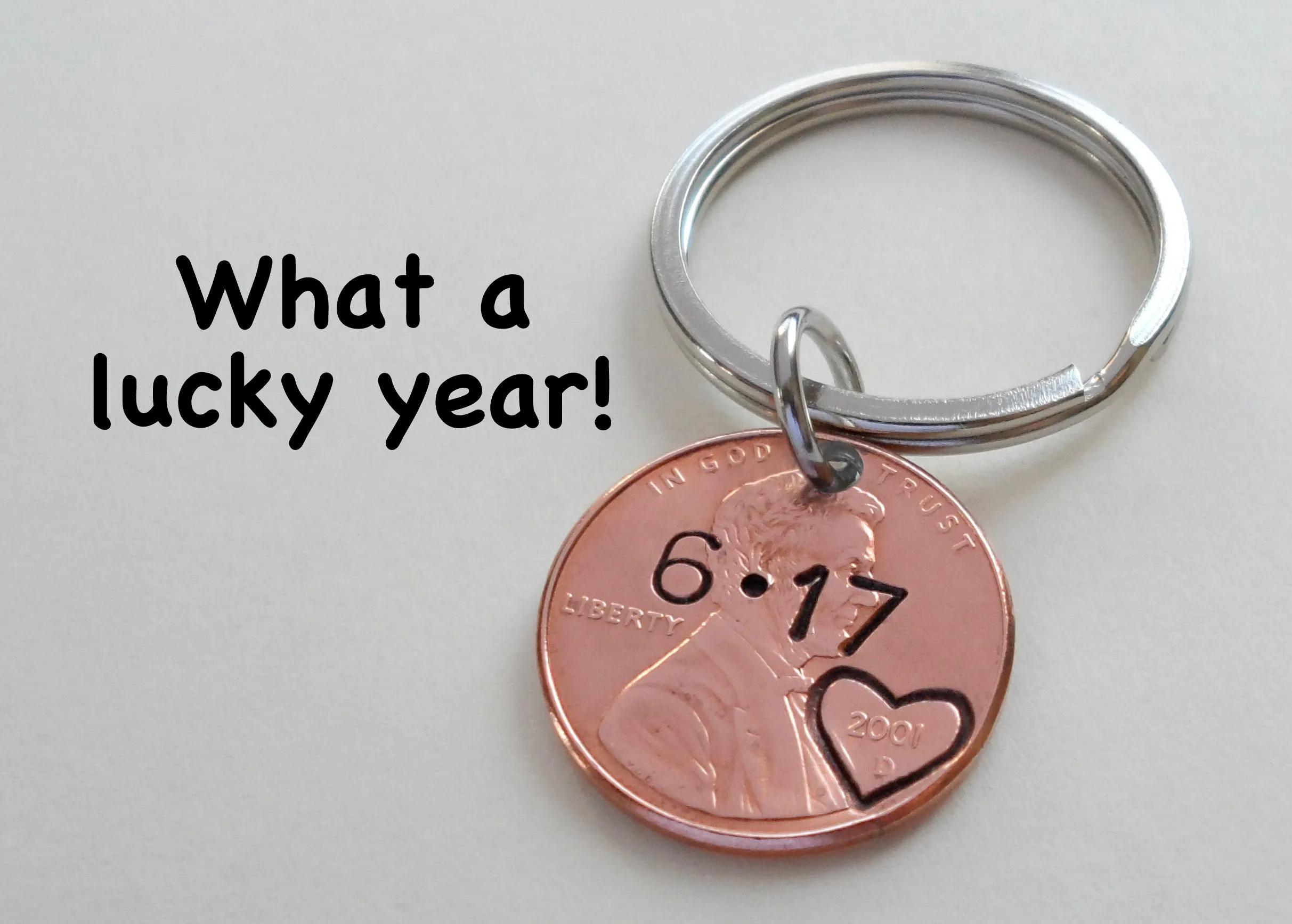 2009 Penny Keychain with Engraved Heart Around Year; 16 Year Anniversary, Couples Keychain
