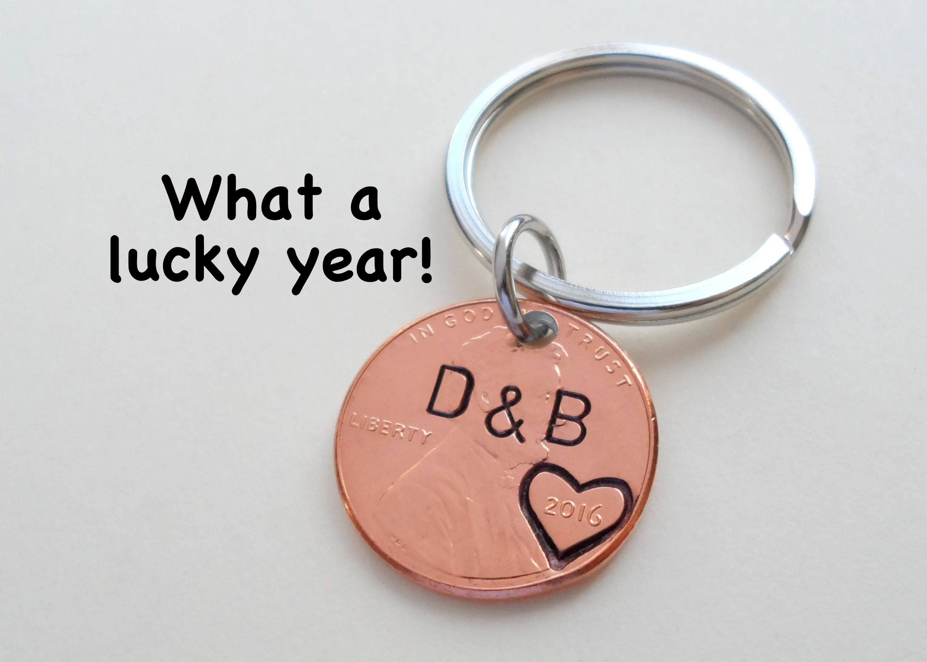 2009 Penny Keychain with Engraved Heart Around Year; 16 Year Anniversary, Couples Keychain