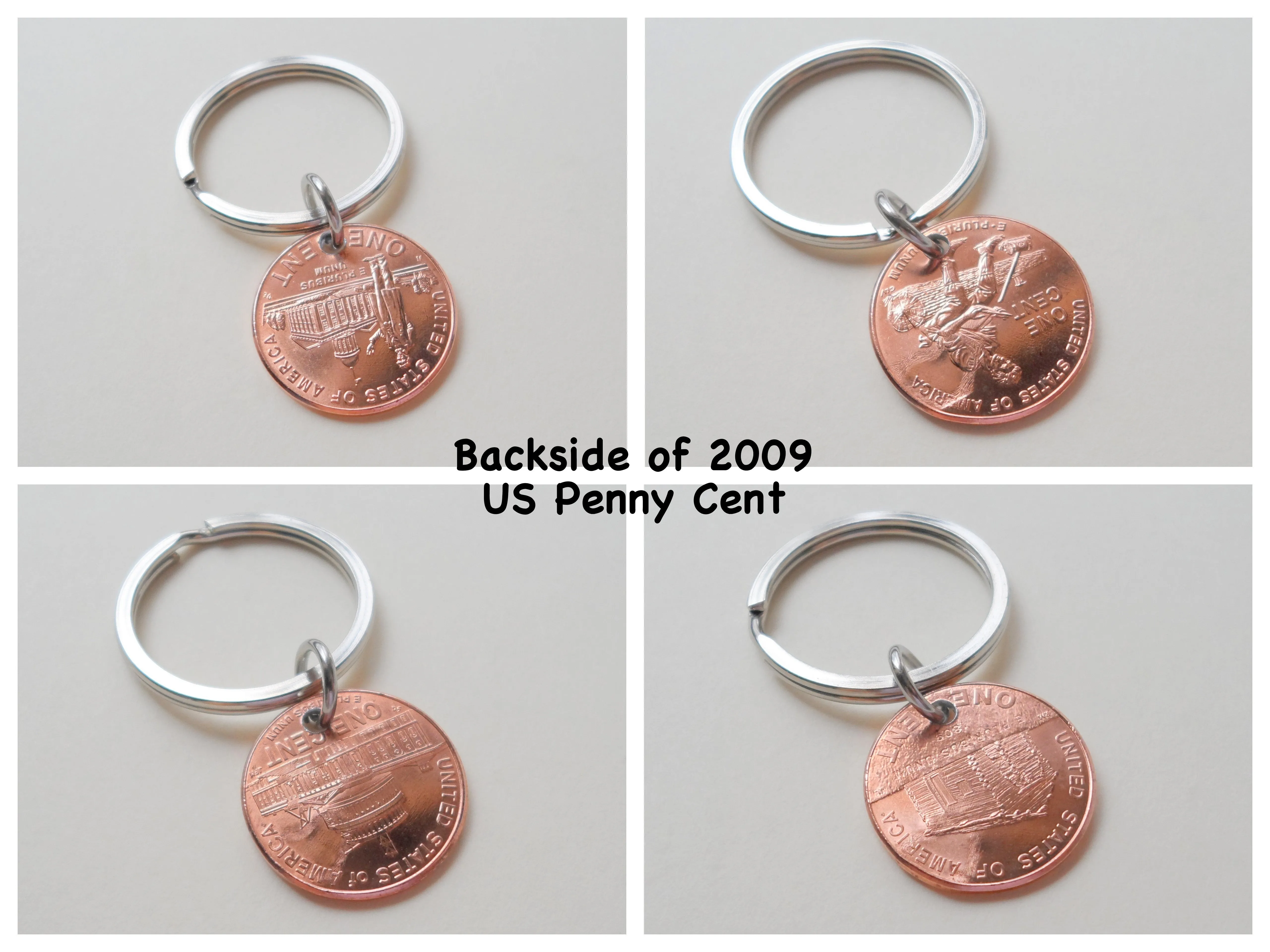 2009 Penny Keychain with Engraved Heart Around Year; 16 Year Anniversary, Couples Keychain