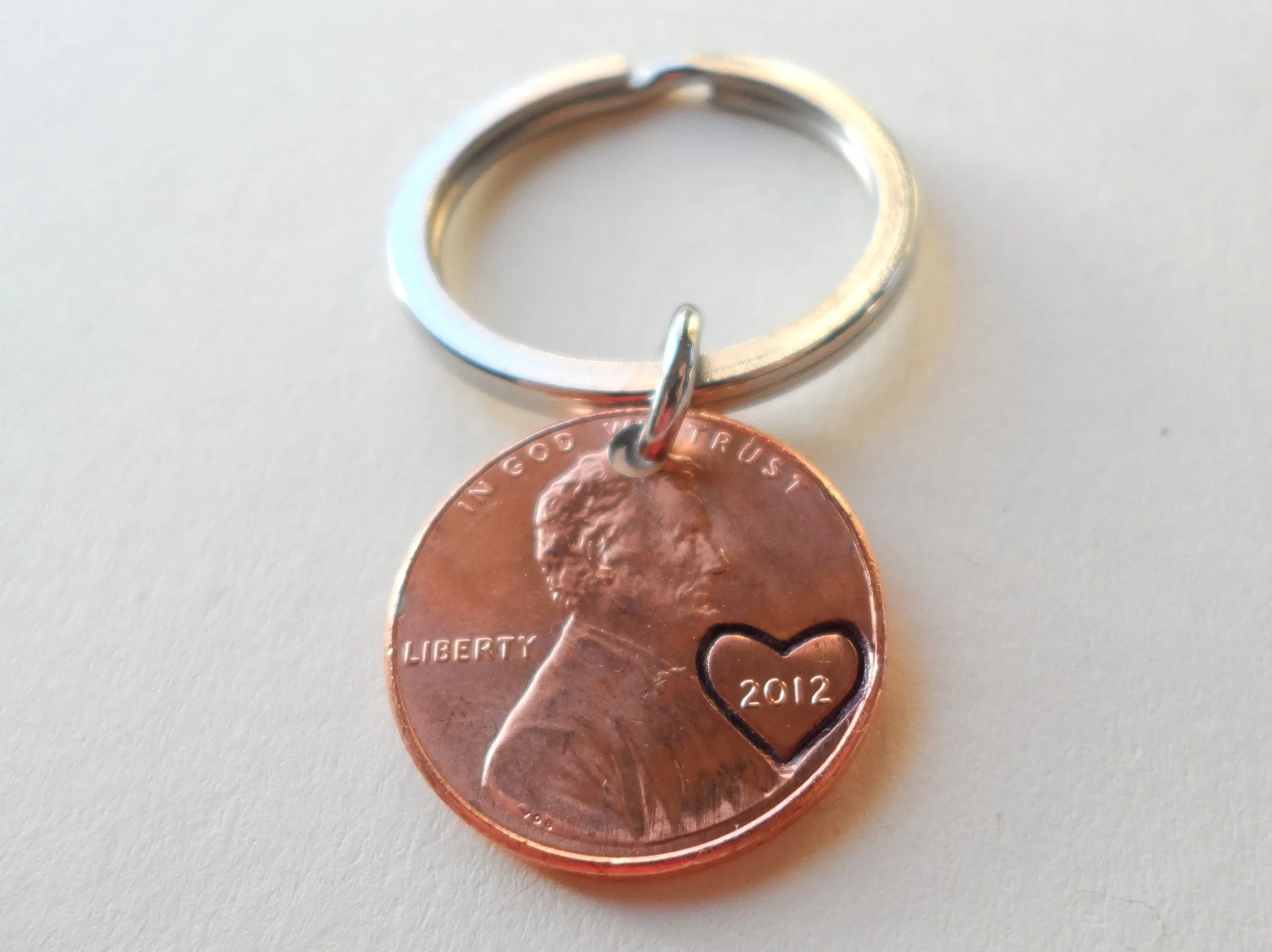 2012 Penny Keychain w/ Engraved Heart Around Year • 13 Year Anniversary Gift from JE