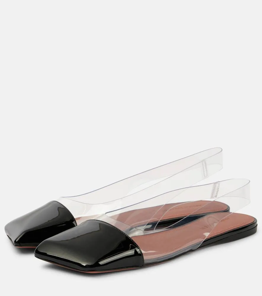 Amina Muaddi Ane Glass PVC and patent leather slingback flats