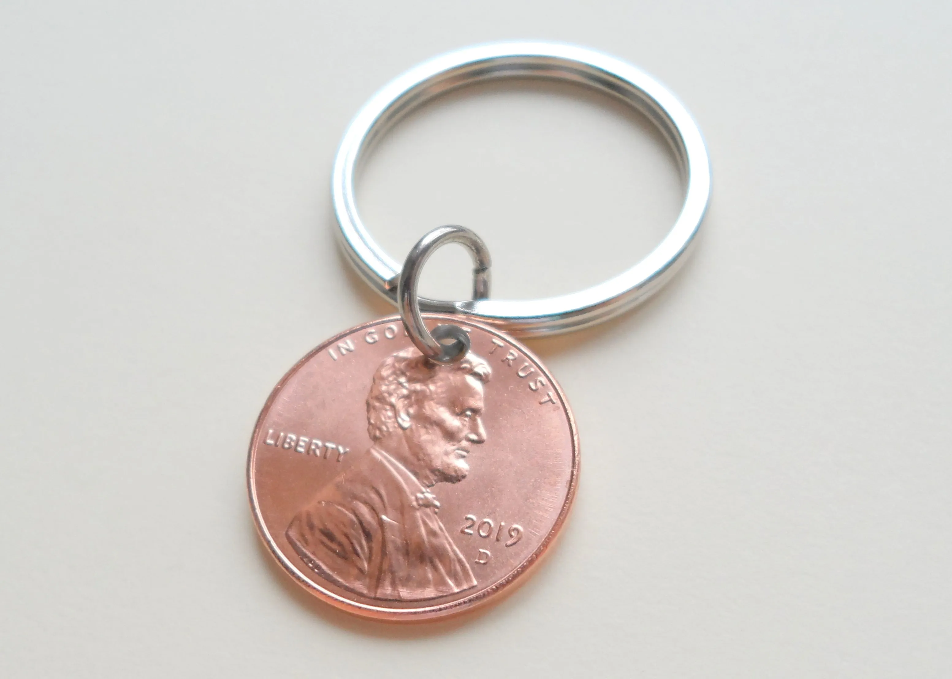 Anniversary Gift • Personalized Penny Keychain Stamped w/ Heart Around the Year w/ Option to Add Initials & Anniversary Date by Jewelry Everyday