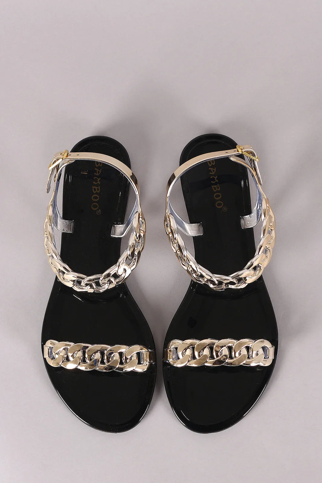 Bamboo Jelly Metallic Chain Flat Sandal