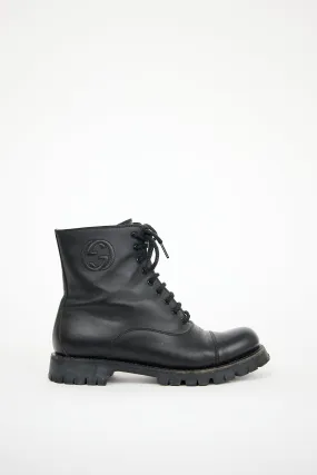 Black Leather Royan Combat Boot
