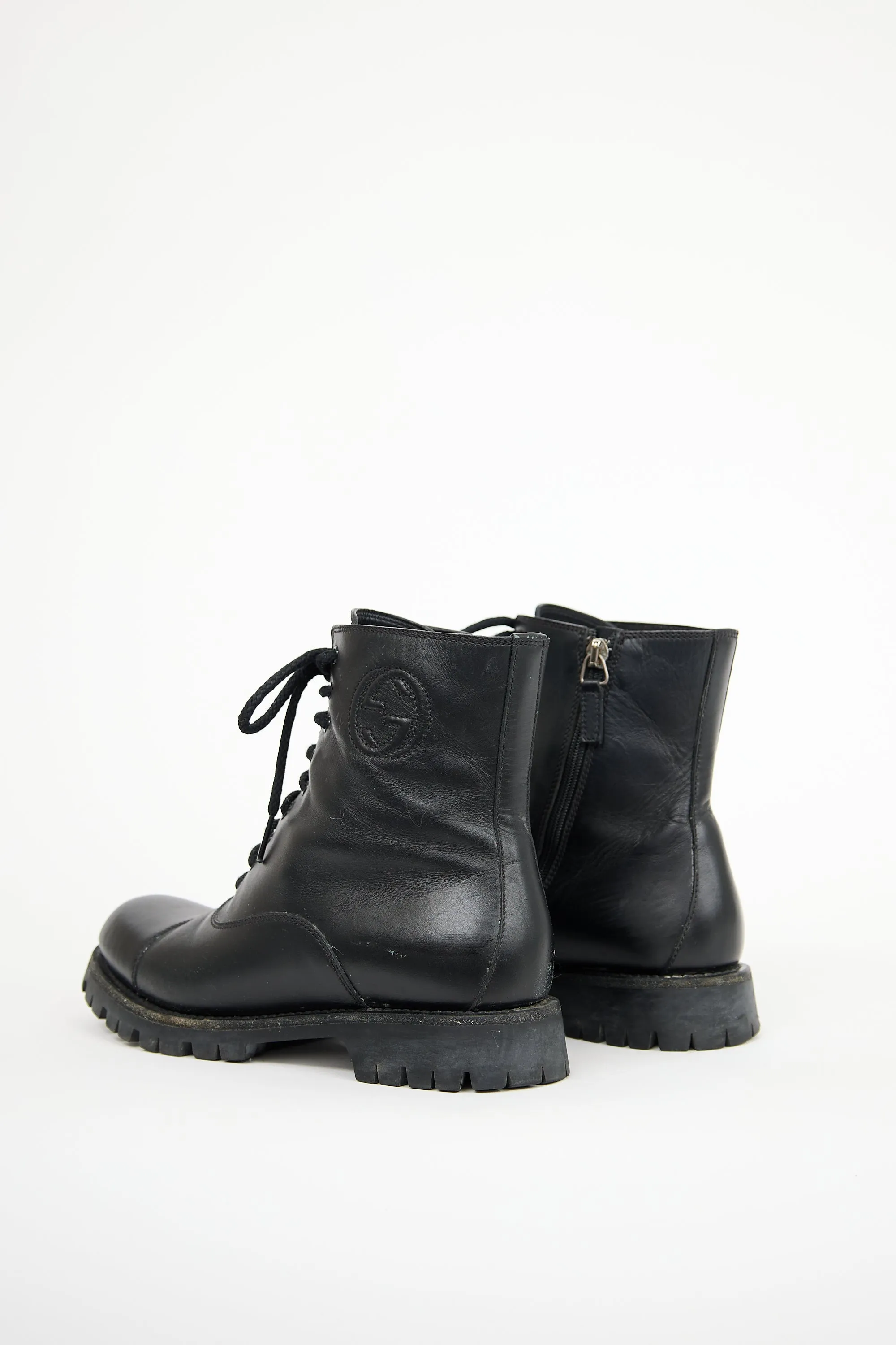 Black Leather Royan Combat Boot