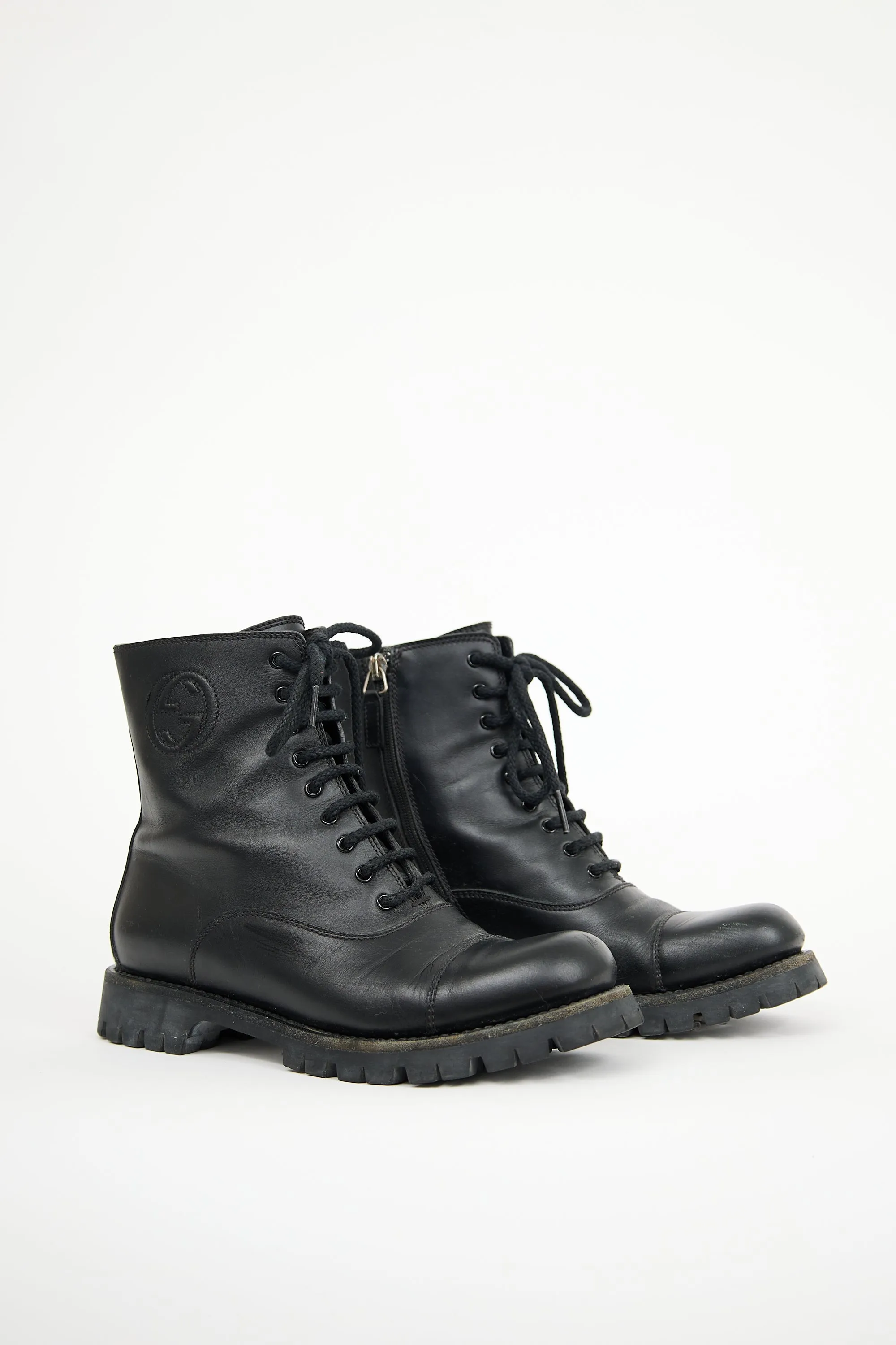Black Leather Royan Combat Boot