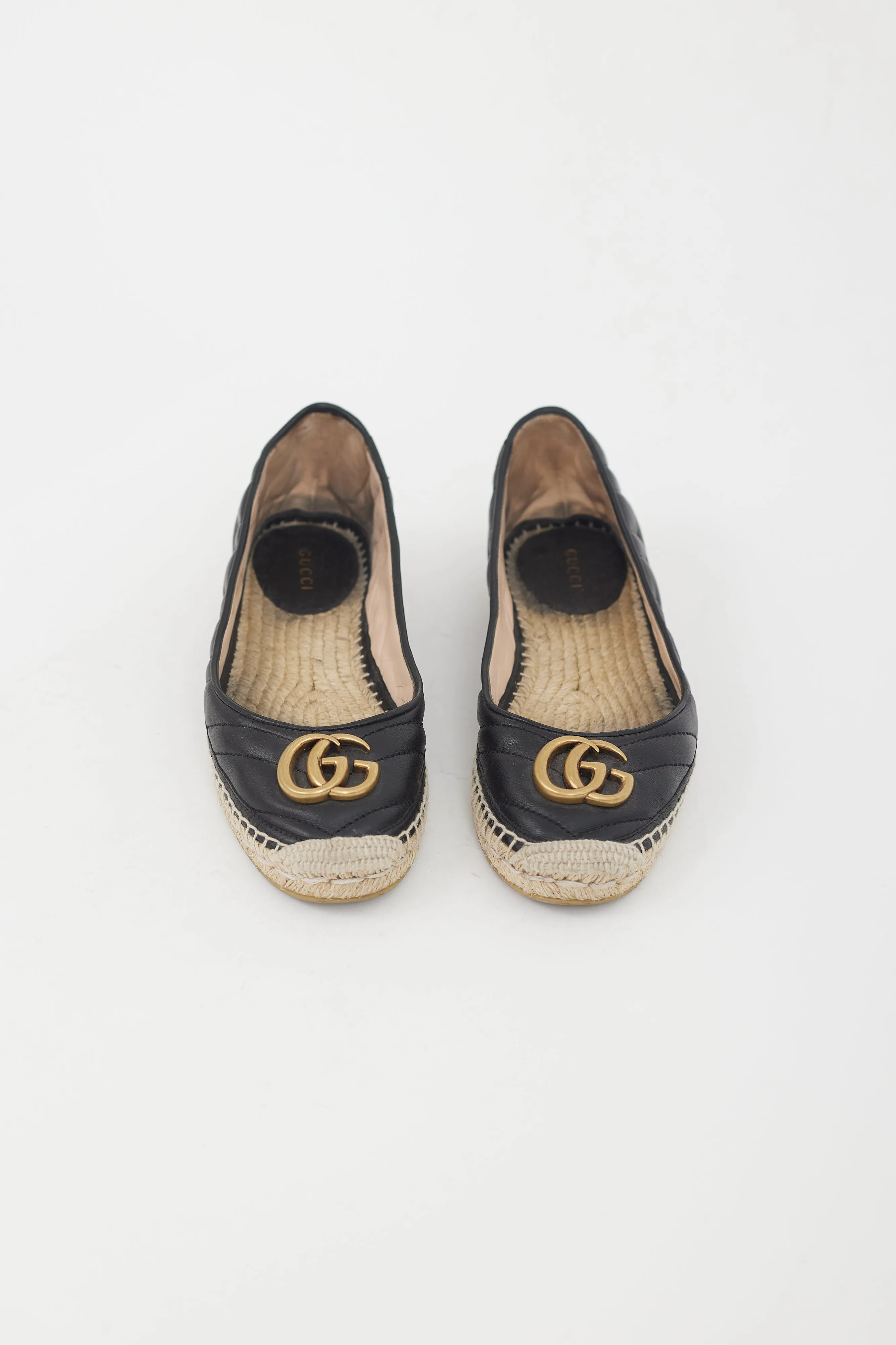 Black Quilted Leather GG Flat