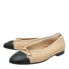 Chanel Bicolor CC Cap Toe Bow Flat Ballerina 39.5