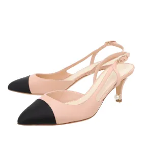 Chanel Bicolor CC Pearl Kitten Heel Slingback Pump 38.5