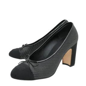 Chanel Black Woven Plastic Grosgrain Bow Pump 39