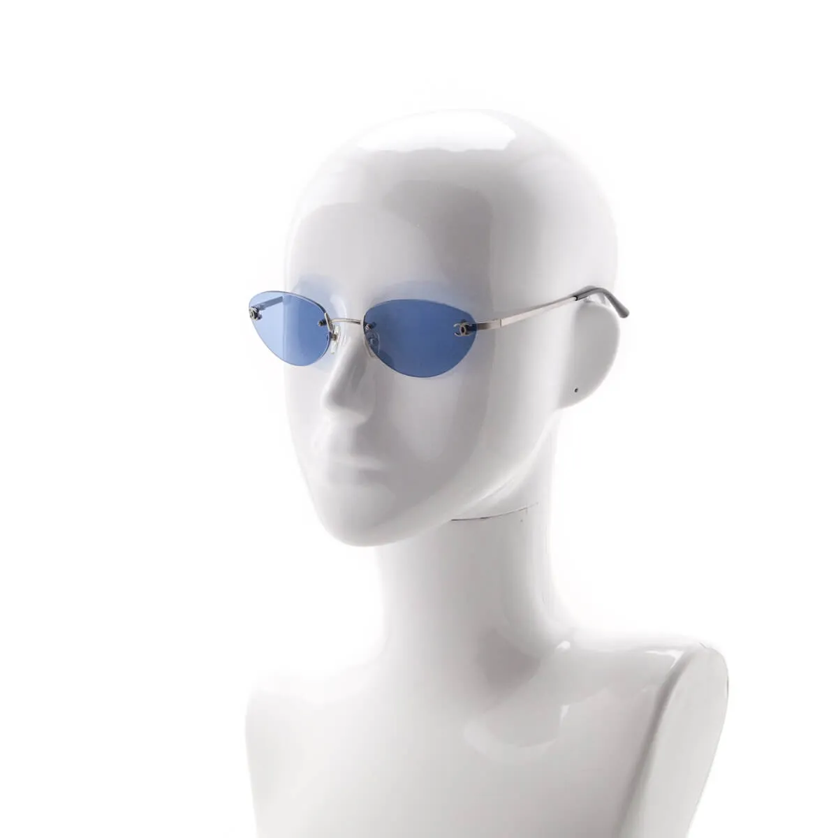Chanel Blue Tinted Cat Eye Frameless Vintage CC Sunglasses