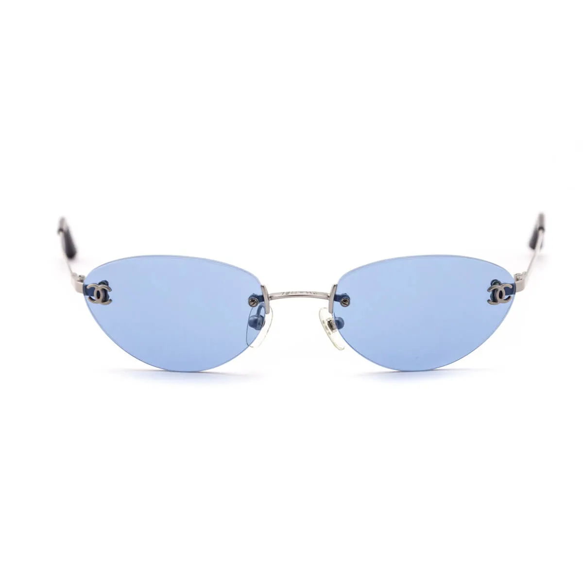 Chanel Blue Tinted Cat Eye Frameless Vintage CC Sunglasses