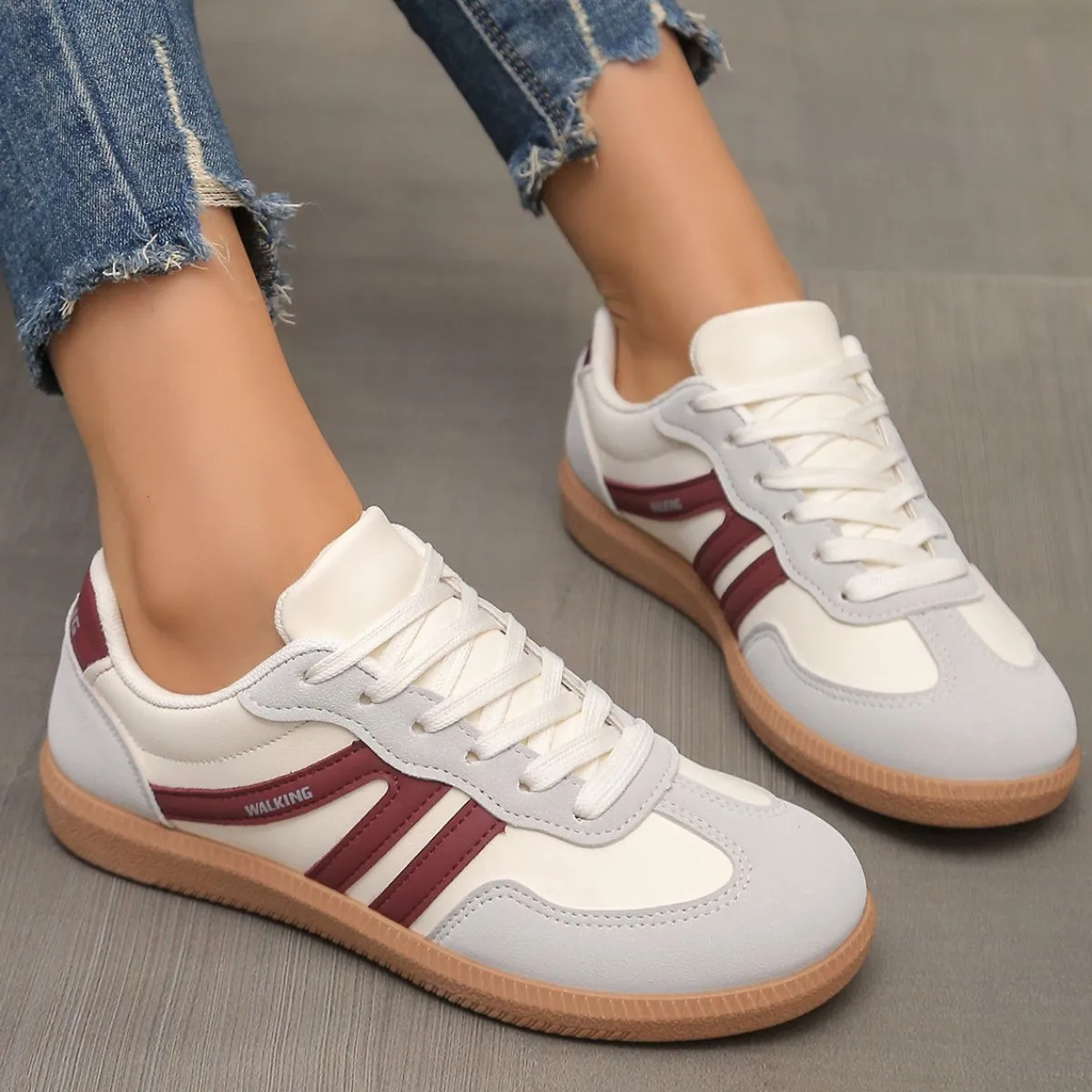 Contrast Lace Up Round Toe Sneakers (multiple color options)