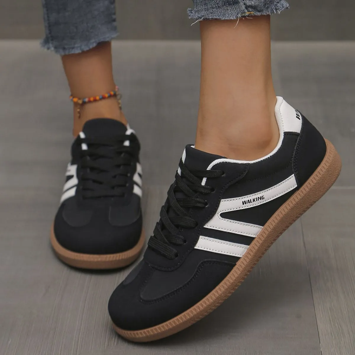 Contrast Lace Up Round Toe Sneakers (multiple color options)