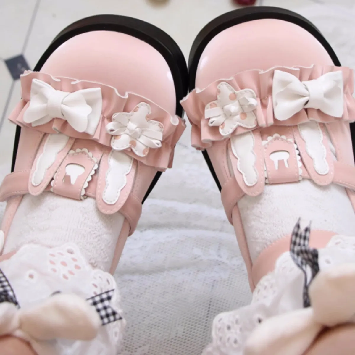 Cute Rabbit Bow Round Toe Lolita Shoes