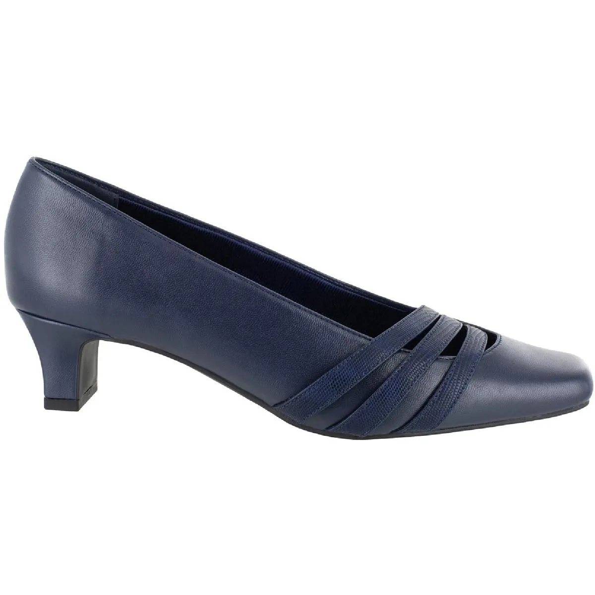 Easy Street Womens Entice Faux Leather Square Toe Kitten Heels