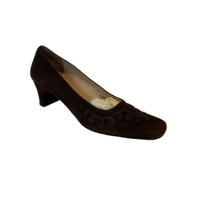Ferragamo Brown Suede Pumps w Brocade Design