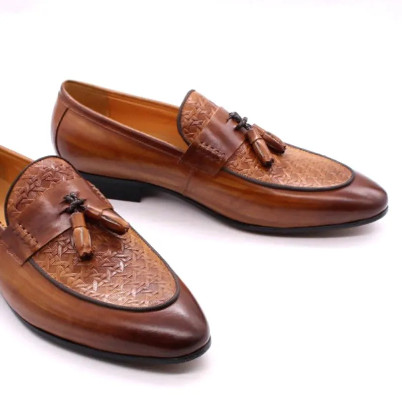Hand Painted Cowhide Tassel Loafers for Men