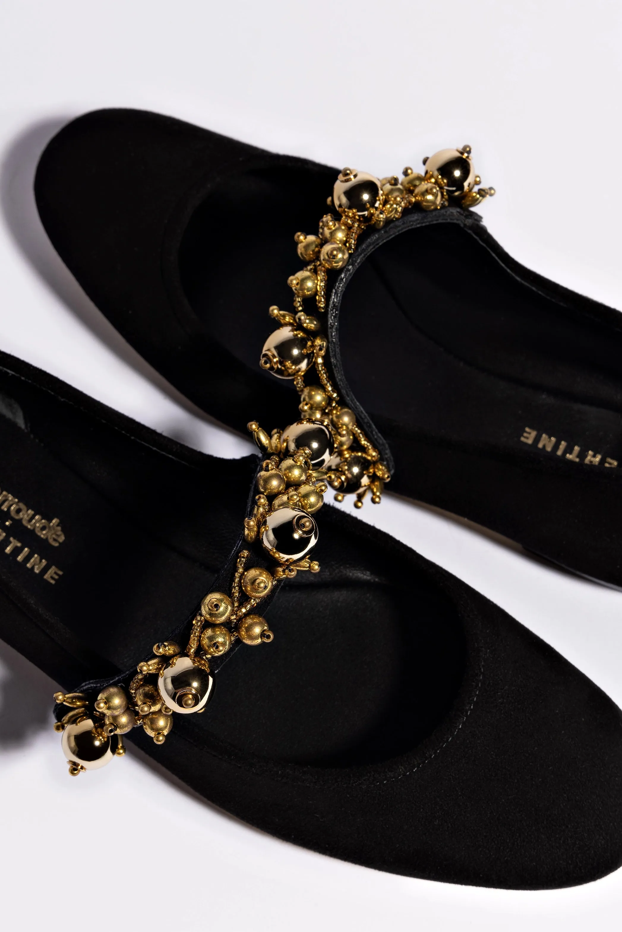 Larroudé x Libertine Verona In Black Suede and Golden Balls