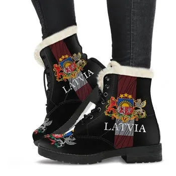 Latvia County & Culture Print on Demand Artwork Women's Fur Trimmed Combat Style Boots
