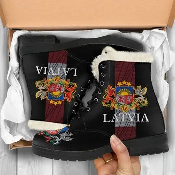 Latvia County & Culture Print on Demand Artwork Women's Fur Trimmed Combat Style Boots