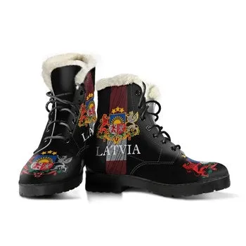 Latvia County & Culture Print on Demand Artwork Women's Fur Trimmed Combat Style Boots