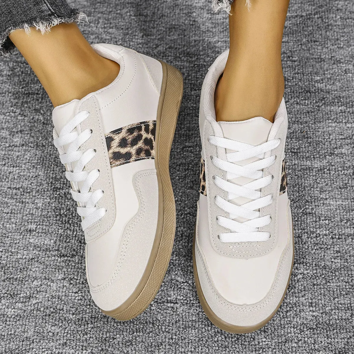 Leopard Lace Up Round Toe Sneakers (2 color options)