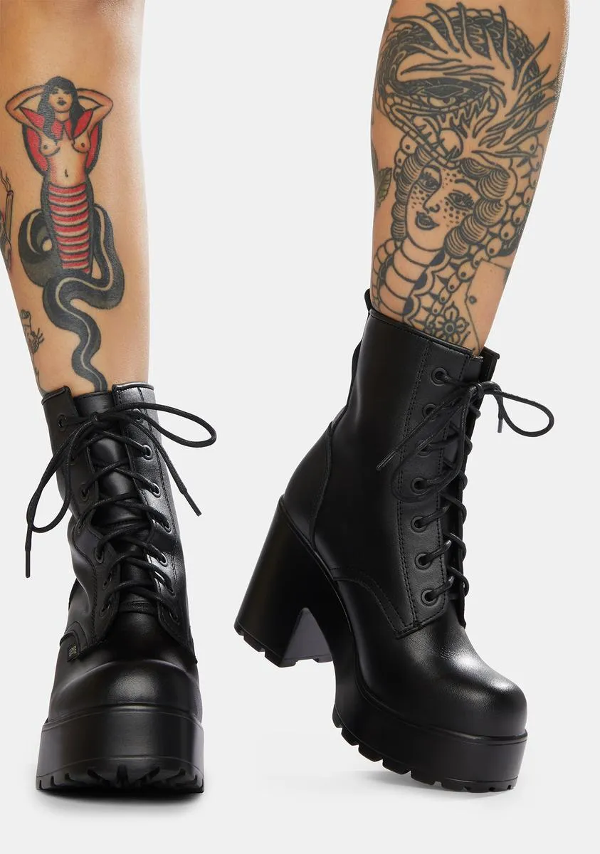 Mascot Black Leather Combat Boots