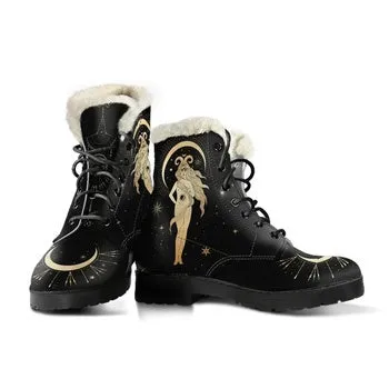 Moon Goddess Print on Demand Artwork Women's Fur Trimmed Combat Style Boots