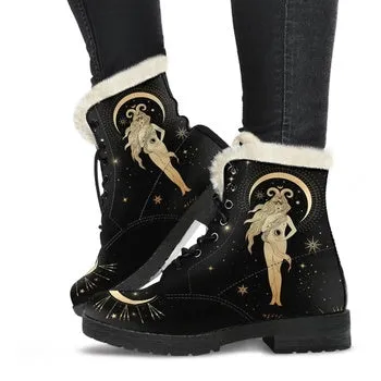 Moon Goddess Print on Demand Artwork Women's Fur Trimmed Combat Style Boots