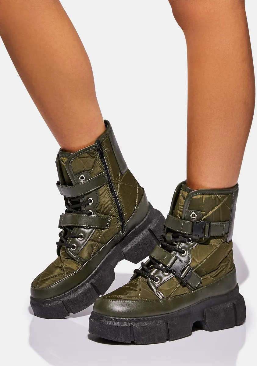 Olive In The Crowd Combat Boots