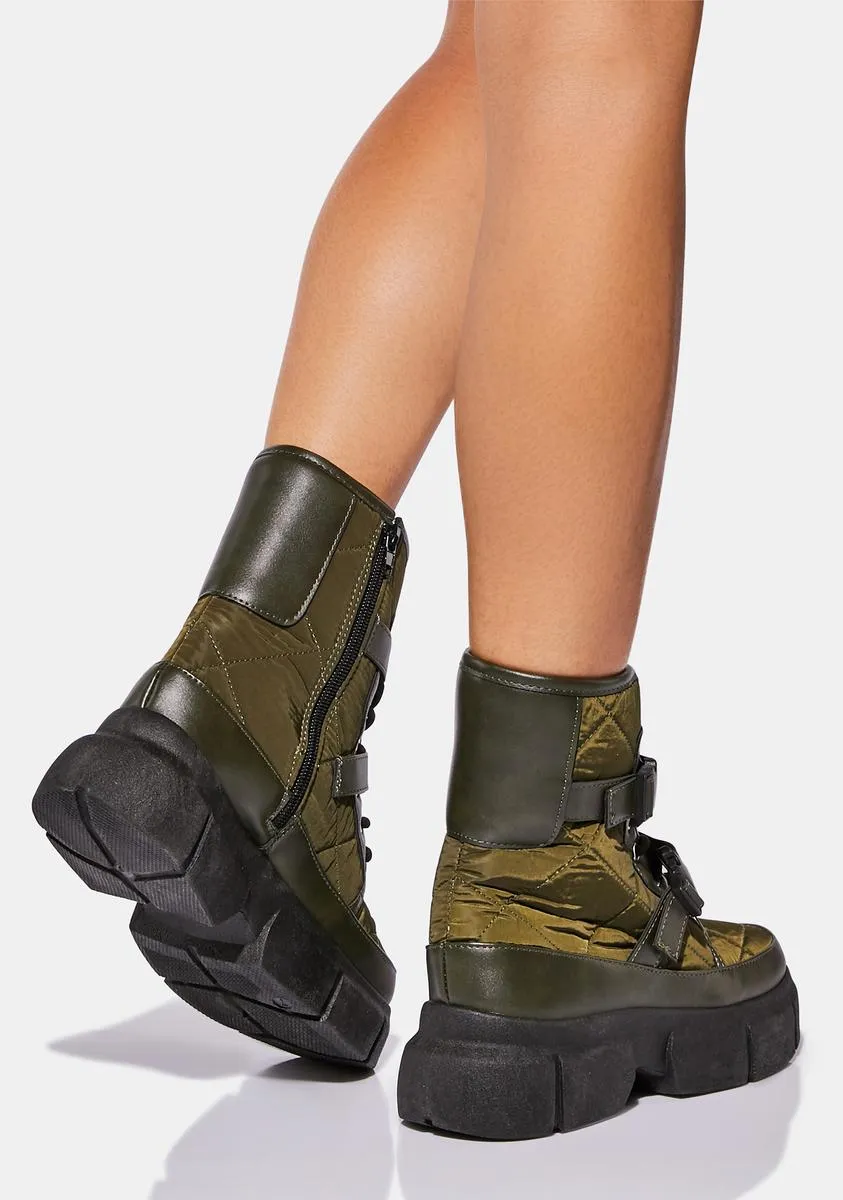 Olive In The Crowd Combat Boots