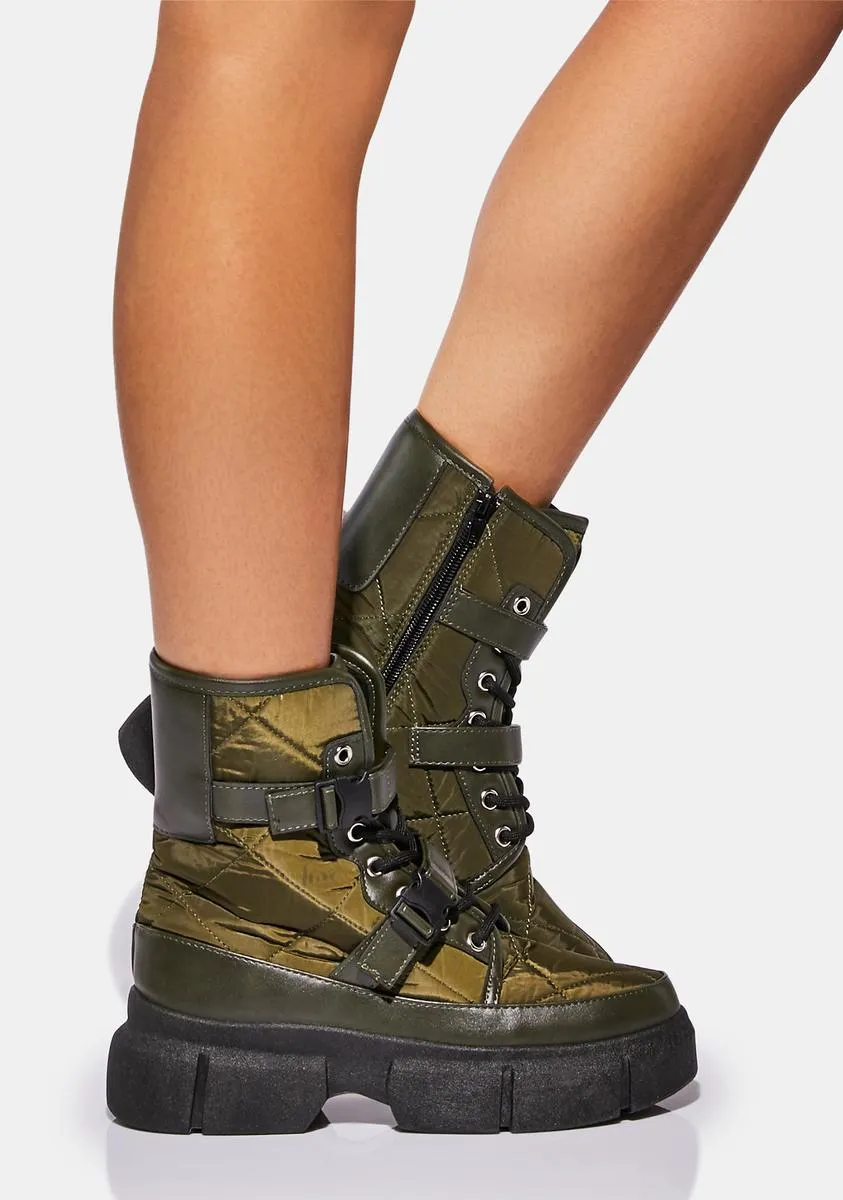 Olive In The Crowd Combat Boots