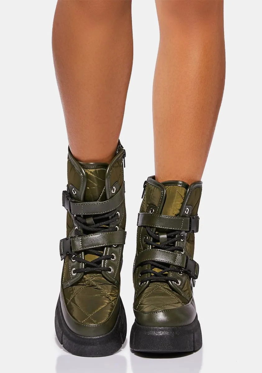 Olive In The Crowd Combat Boots