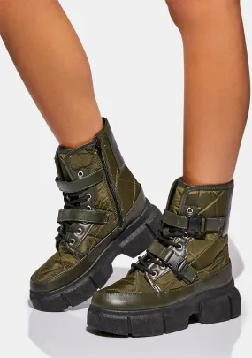 Olive In The Crowd Combat Boots