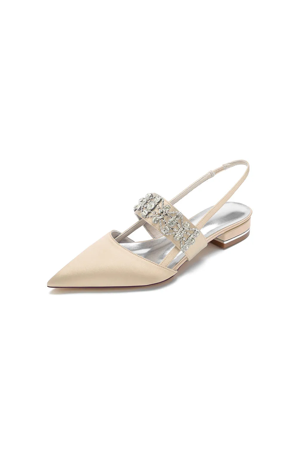 Pointed Toe Rhinestone Beaded Kitten Heels