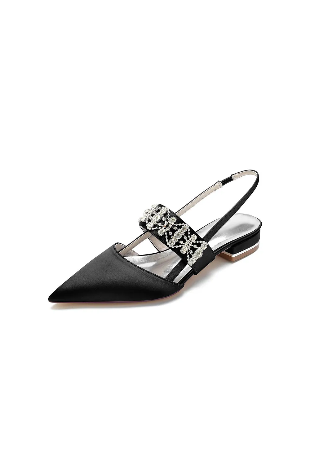 Pointed Toe Rhinestone Beaded Kitten Heels