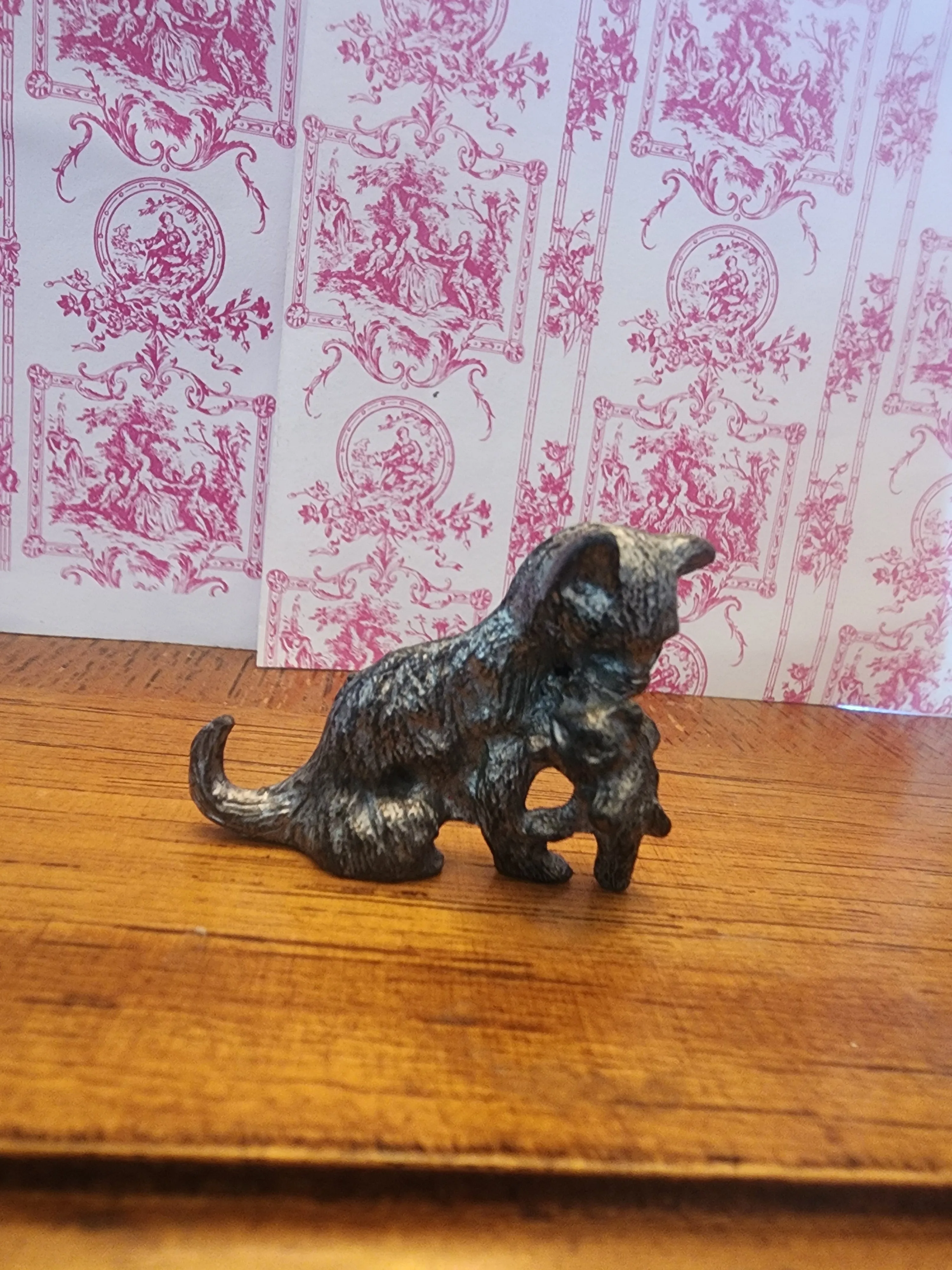 Vintage Pewter Kitty Cat With Kitten figurine